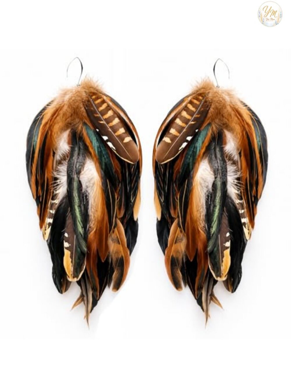 Handmade Feather Dangle Earrings Boho Statement Jewelry